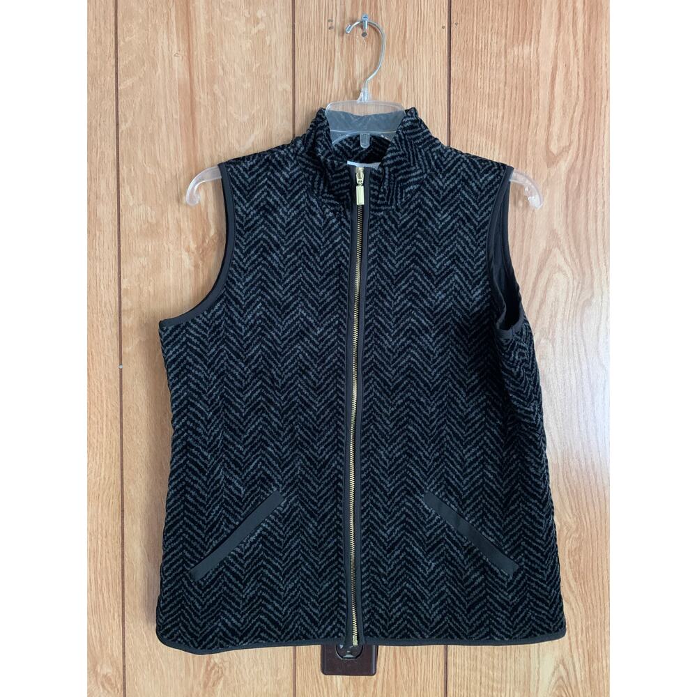 Charter Club herringbone textured vest women's size small black gray full zip